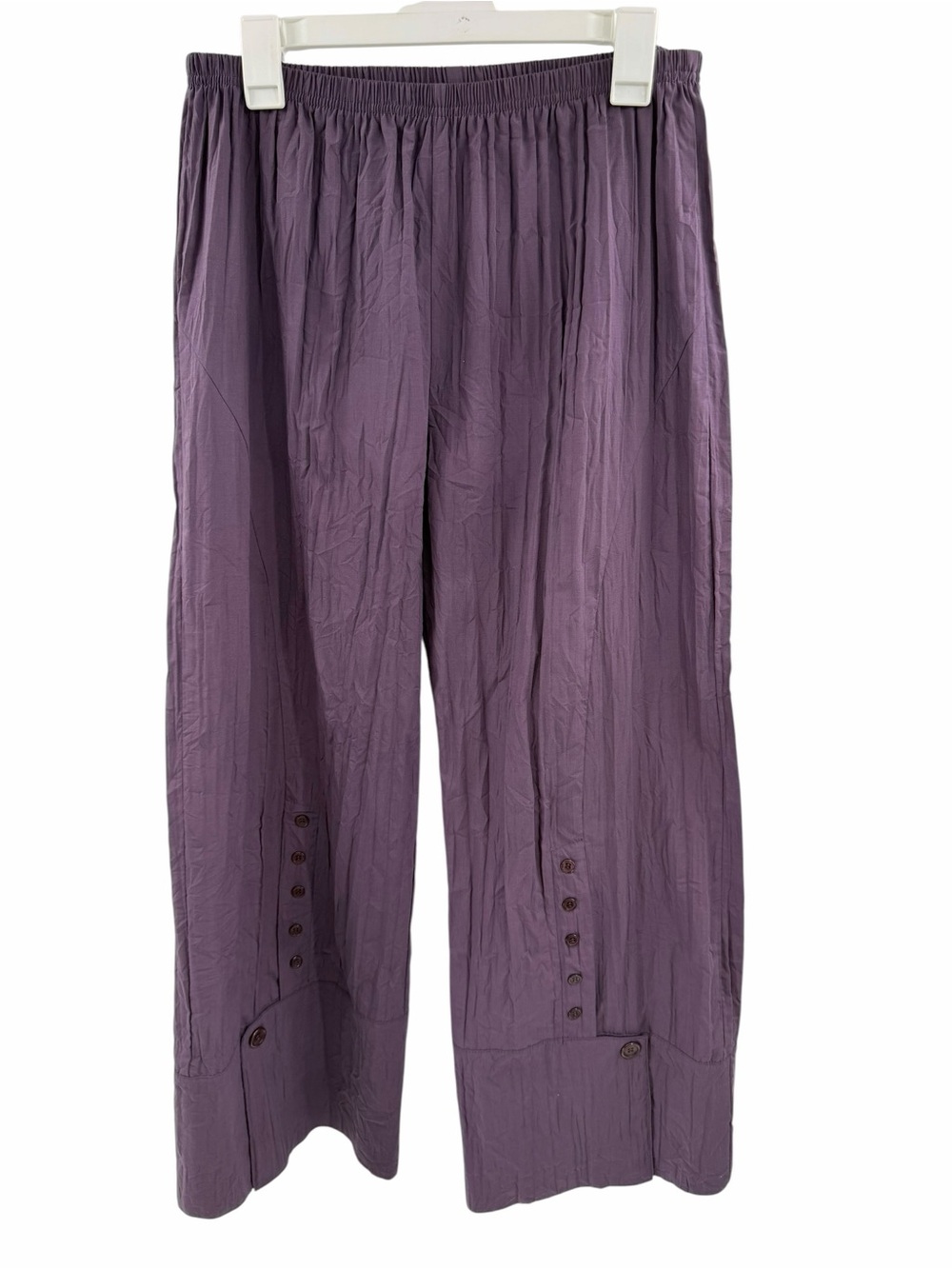 Blanque Wide Leg Button ankle detail Purple Elastic Pull On Pants lagenlook Smal